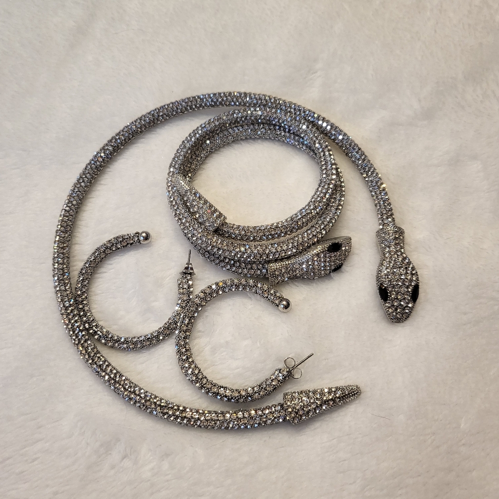 Snake Crystal Necklace Bracelet and Earrings set